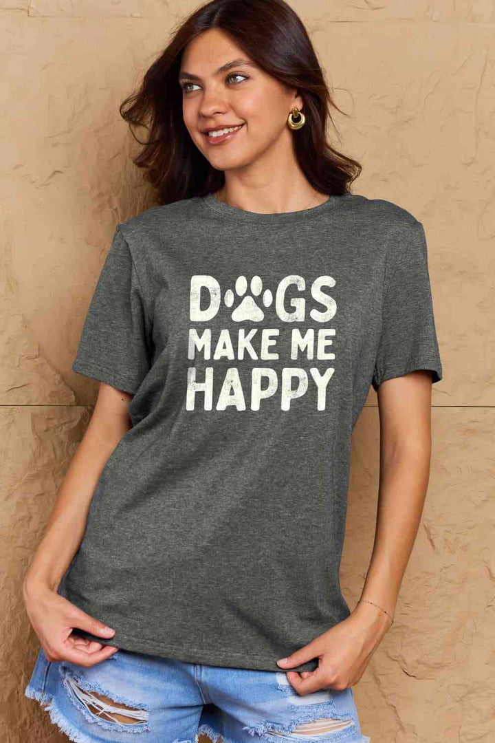 Simply Love Full Size DOGS MAKE ME HAPPY Graphic Cotton T-Shirt | 1mrk.com