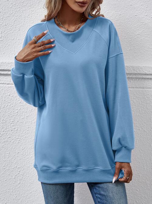 Round Neck Drop Shoulder Long Sleeve Sweatshirt |1mrk.com