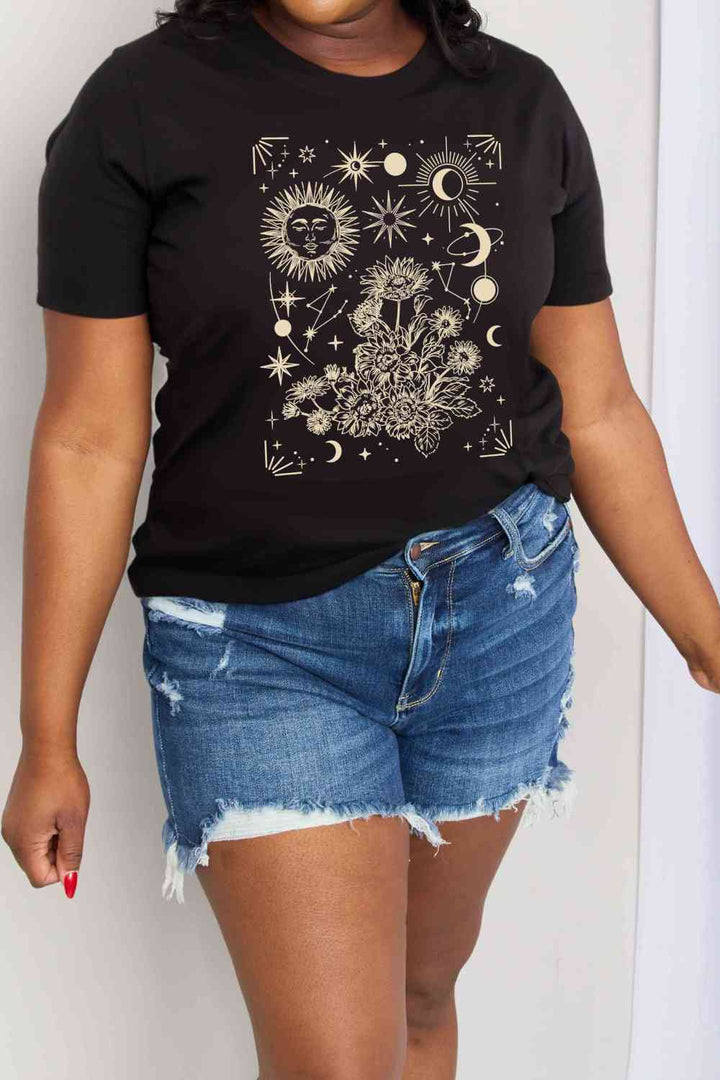 Simply Love Full Size Celestial Graphic Short Sleeve Cotton Tee | 1mrk.com