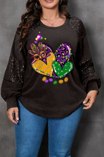 Plus Size Graphic Sequin Long Sleeve T-Shirt | Trendsi