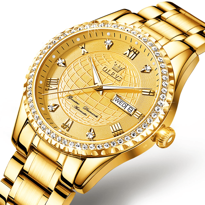 Olevs 6616 Wrist Watch Men Fashion Business Diamond Analog Mechanical | 1mrk.com