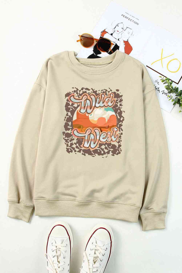 Round Neck Dropped Shoulder WILD WEST Graphic Sweatshirt | 1mrk.com