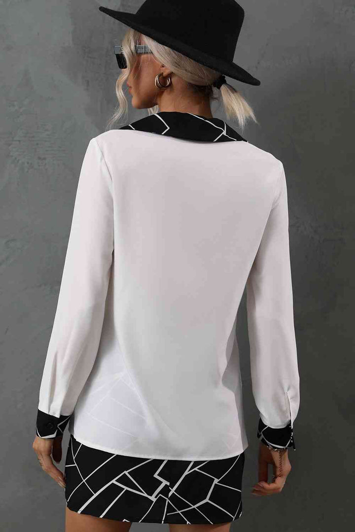 Printed Collared Neck Long Sleeve Shirt |1mrk.com