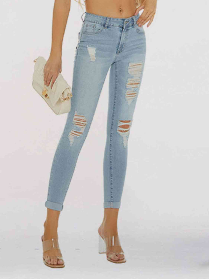 Distressed Skinny Cropped Jeans | 1mrk.com