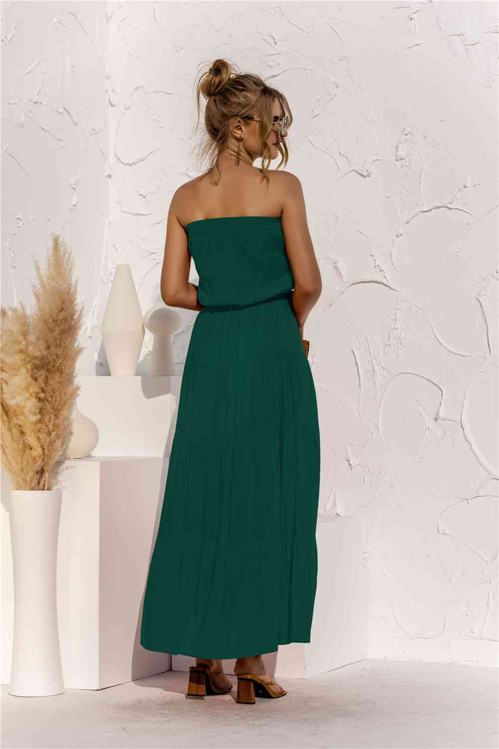 Strapless Tie Waist Tiered Maxi Dress |1mrk.com