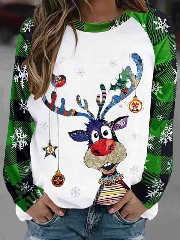 Plus Size Reindeer Graphic Snowflake Sweatshirt | 1mrk.com