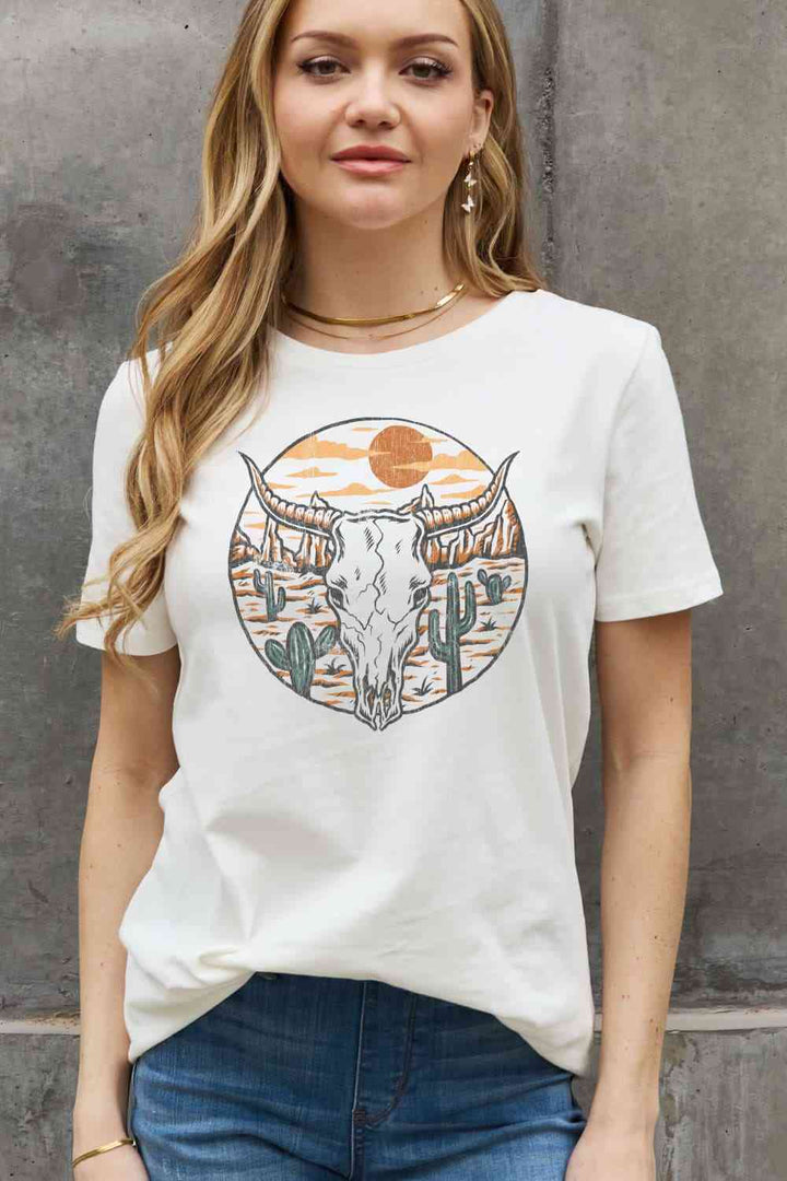 Simply Love Full Size Bull Cactus Graphic Cotton Tee | 1mrk.com