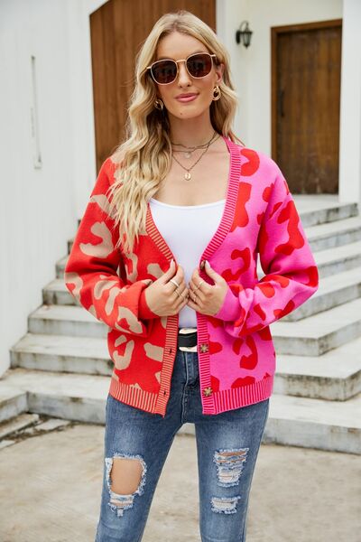 Leopard Button Up Dropped Shoulder Cardigan |1mrk.com