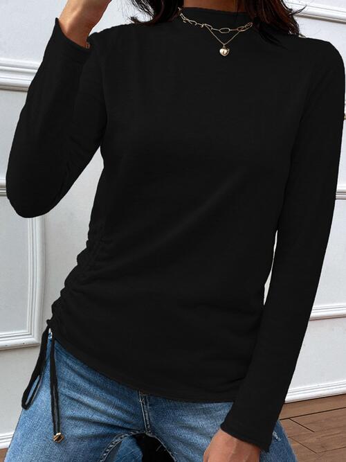 Drawstring Mock Neck Long Sleeve T-Shirt | 1mrk.com