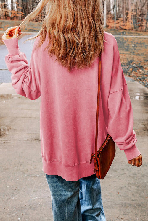 Sequin Candy Cane Round Neck Slit Sweatshirt |1mrk.com