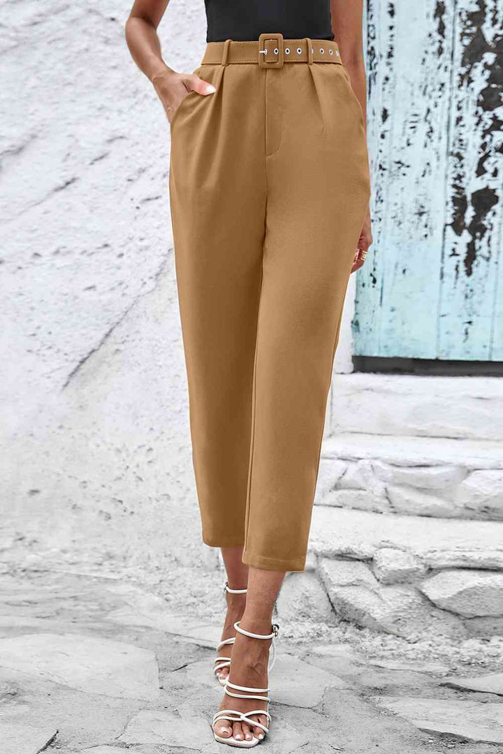 Straight Leg Cropped Pants with Pockets | 1mrk.com