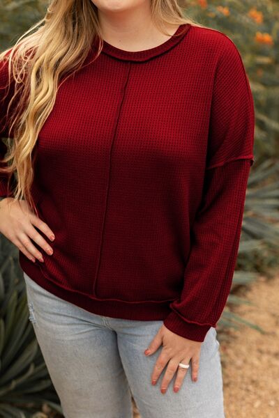 Plus Size Exposed Seam Waffle-Knit High-Low Sweatshirt |1mrk.com