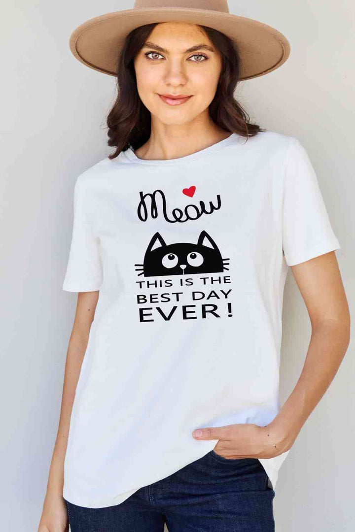 Simply Love Full Size MEOW THIS IS THE BEST DAY EVER! Graphic Cotton T-Shirt | 1mrk.com