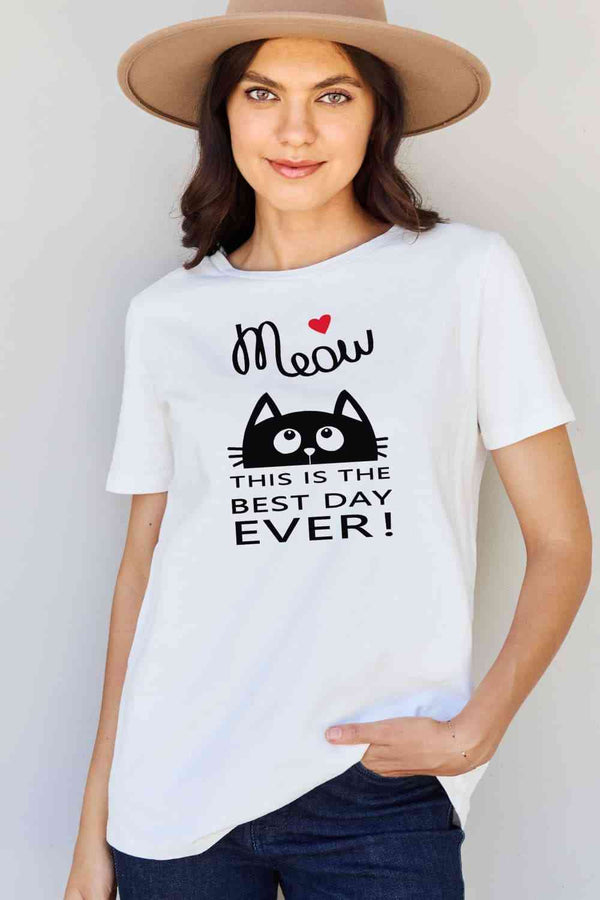 Simply Love Full Size MEOW THIS IS THE BEST DAY EVER! Graphic Cotton T-Shirt | 1mrk.com