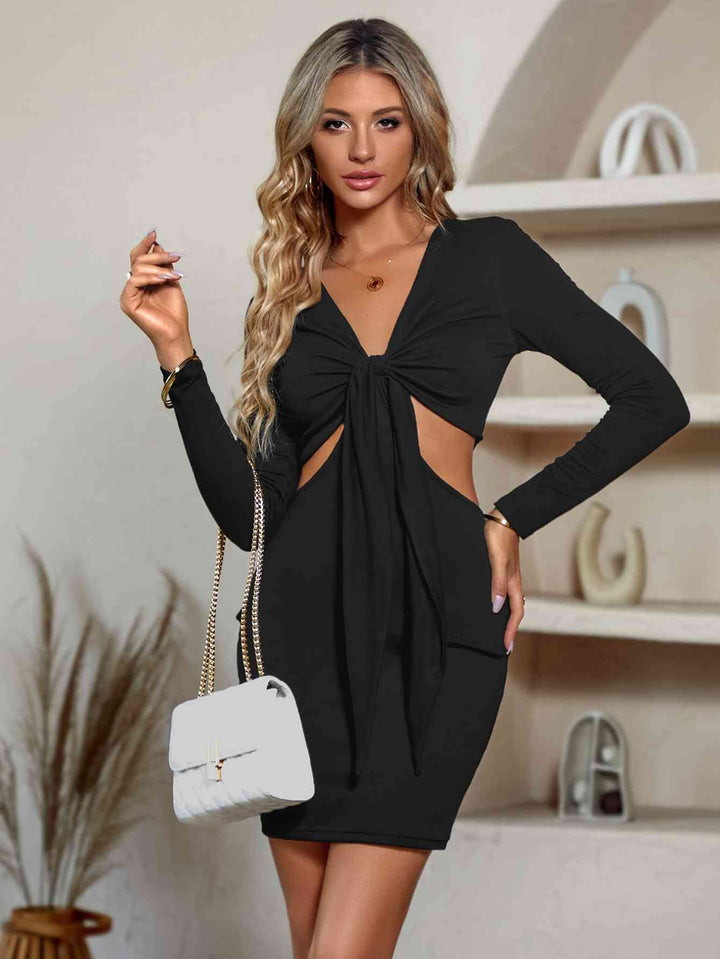 Cutout Twisted Front Plunge Neck Mini Dress |1mrk.com