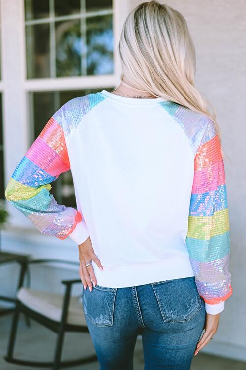 MERRY AND BRIGHT Sequin Long Sleeve Sweatshirt |1mrk.com