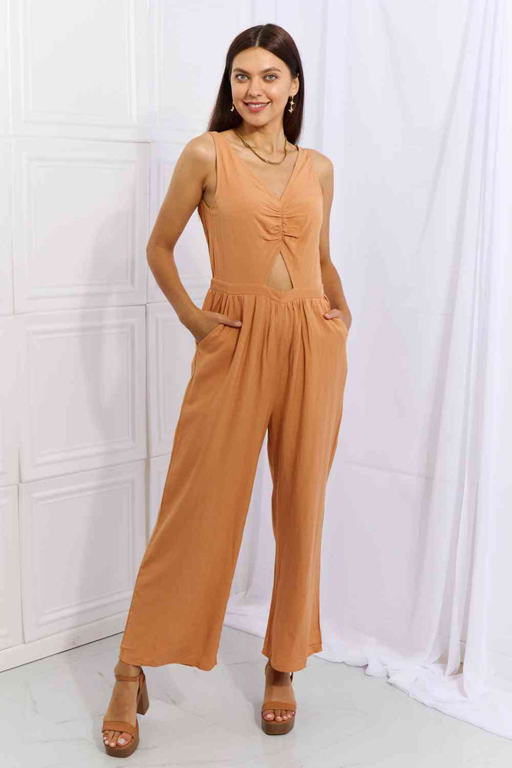 HEYSON Feels Right Cut Out Detail Wide Leg Jumpsuit in Sherbet | 1mrk.com