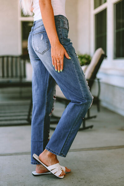 Plaid Distressed Jeans with Pockets |1mrk.com