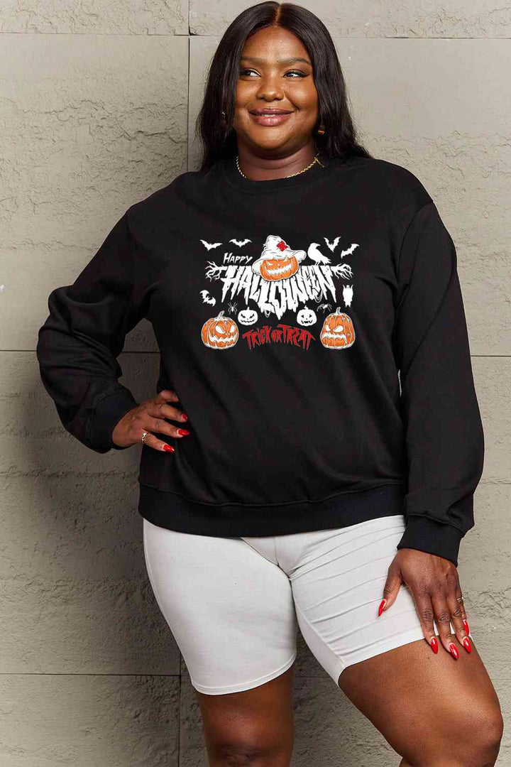 Simply Love Full Size HAPPY HALLOWEEN TRICK OR TREAT Graphic Sweatshirt |1mrk.com