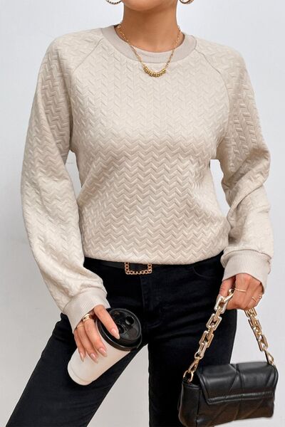 Texture Round Neck Long Sleeve Sweatshirt |1mrk.com