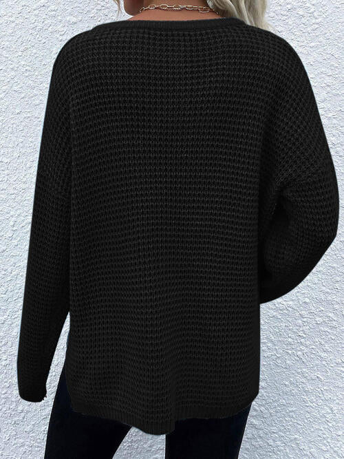 Notched Long Sleeve Sweater |1mrk.com