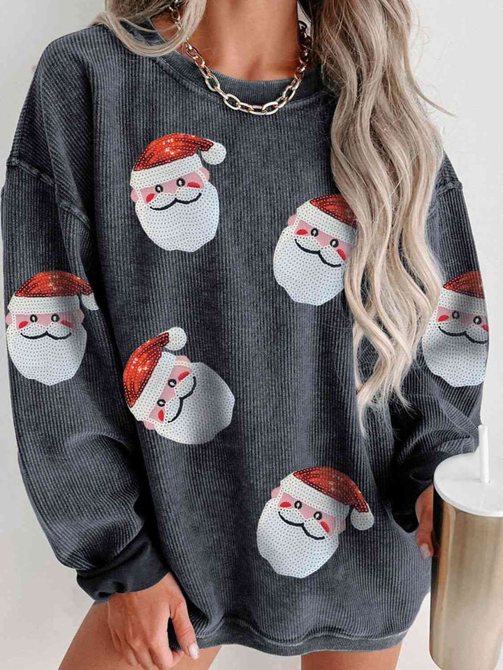 Sequin Santa Patch Ribbed Sweatshirt |1mrk.com