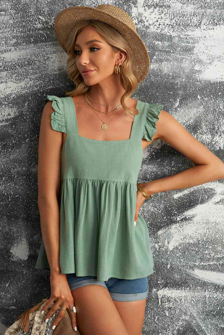 Ruffled Square Neck Babydoll Blouse | 1mrk.com