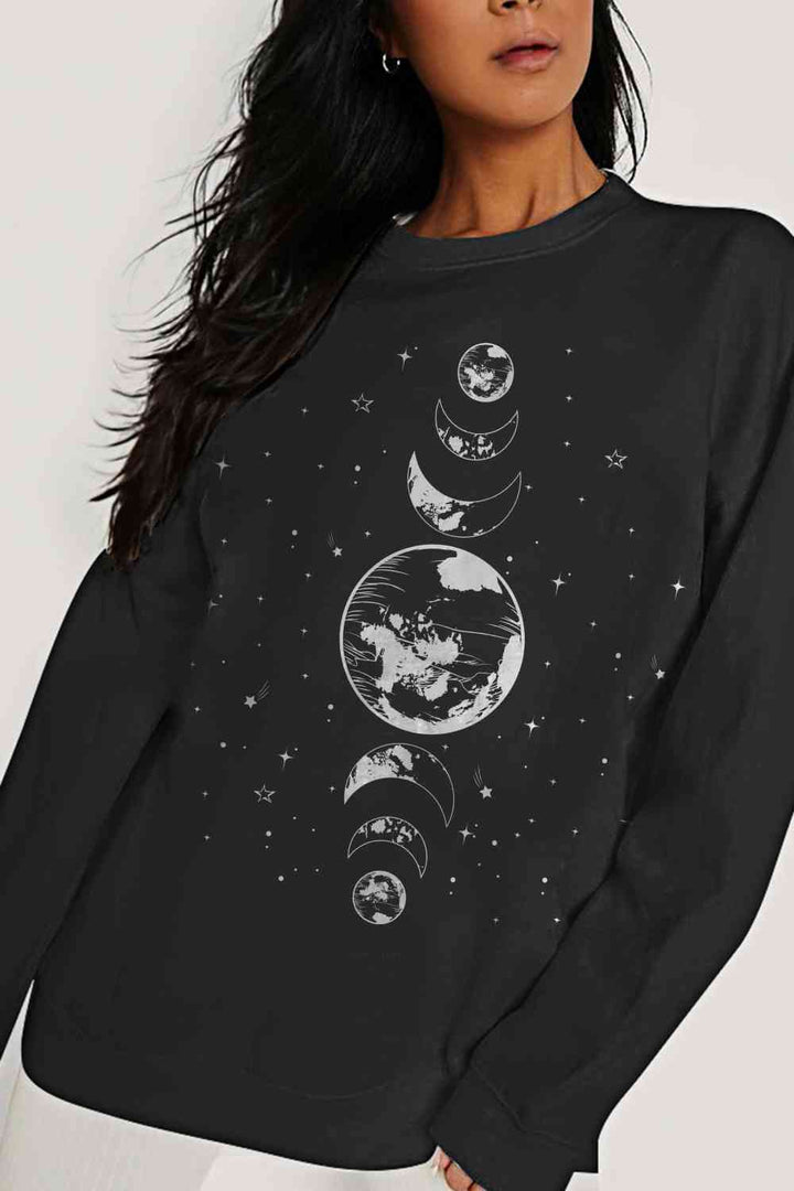 Simply Love Full Size Earth & Moon Graphic Sweatshirt |1mrk.com