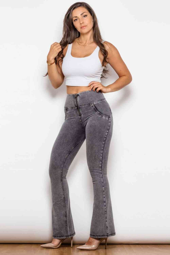 Zip Detail Flare Long Jeans | 1mrk.com