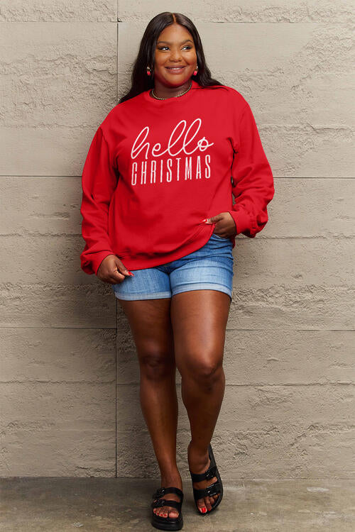 Simply Love Full Size HELLO CHRISTMAS Long Sleeve Sweatshirt |1mrk.com