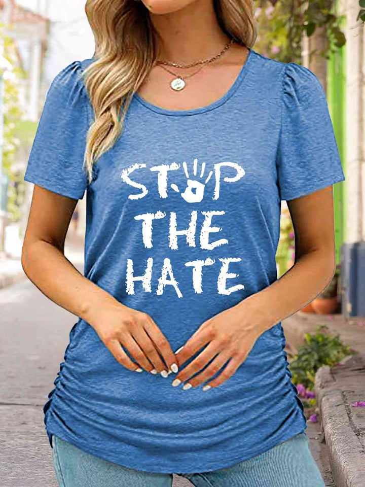 Round Neck Short Sleeve STOP THE HATE Graphic T-Shirt | 1mrk.com