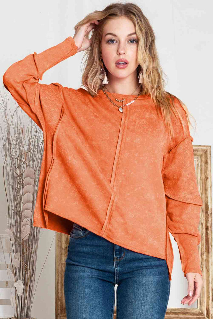 Full Size Exposed Seams Round Neck Dropped Shoulder Sweatshirt |1mrk.com