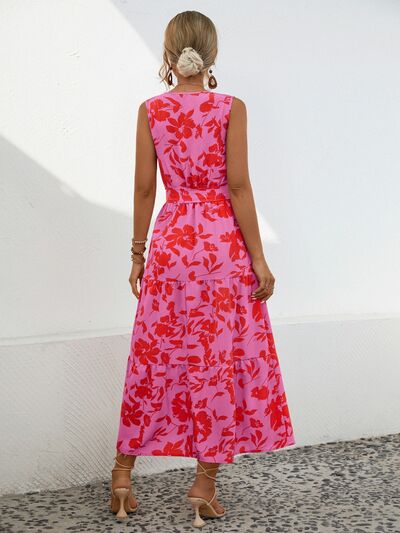 Tied Printed Surplice Tiered Dress |1mrk.com