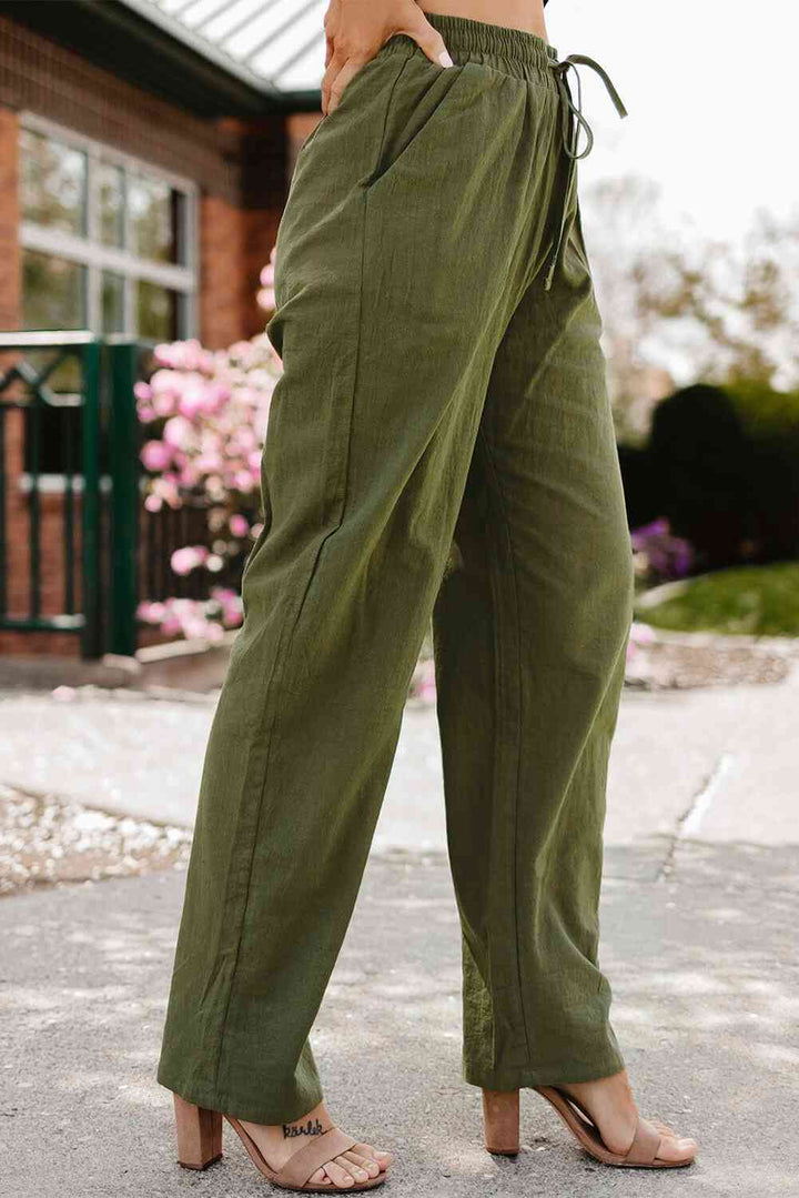 Drawstring Elastic Waist Pants with Pockets |1mrk.com