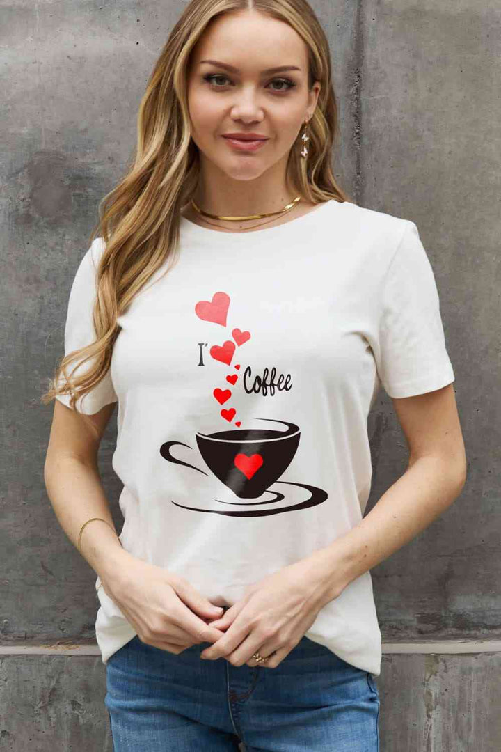 Simply Love Full Size I LOVE COFFEE Graphic Cotton Tee | 1mrk.com