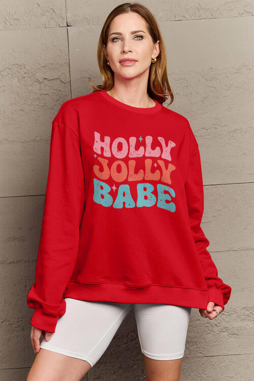 Simply Love Full Size HOLLY JOLLY BABE Long Sleeve Sweatshirt |1mrk.com