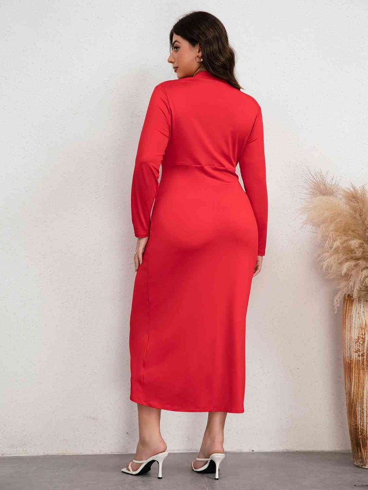 Plus Size Plunge Ruched Slit Dress |1mrk.com