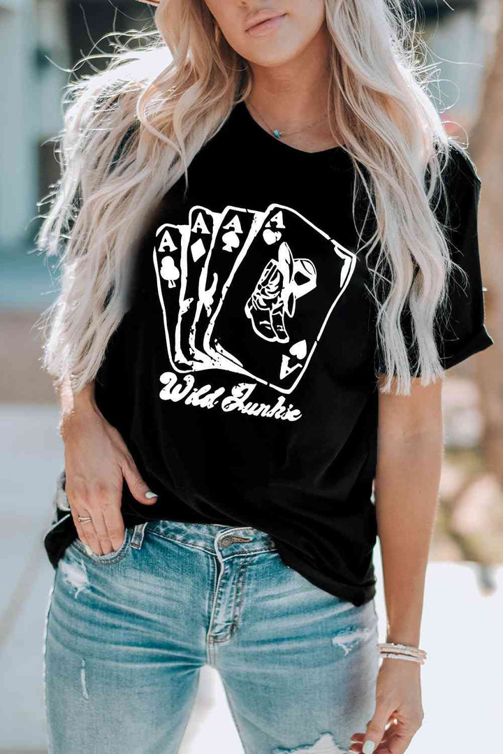 Poker Graphic Round Neck Short Sleeve Tee | 1mrk.com