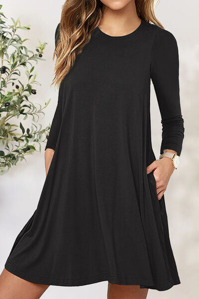 Round Neck Long Sleeve Mini Dress |1mrk.com