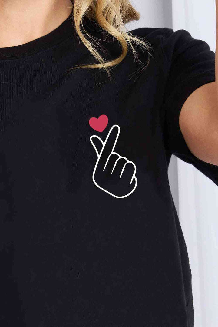 Simply Love Finger Heart Emoji Graphic Cotton T-Shirt | 1mrk.com