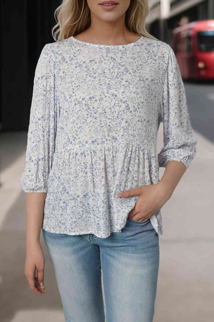 Floral Round Neck Peplum Blouse | 1mrk.com