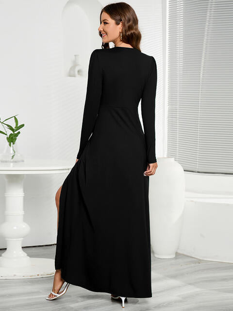 V-Neck Long Sleeve Split Dress | 1mrk.com
