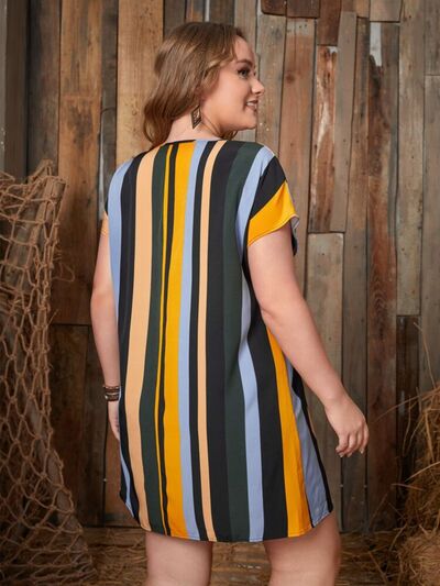 Plus Size Striped Short Sleeve Mini Dress | 1mrk.com