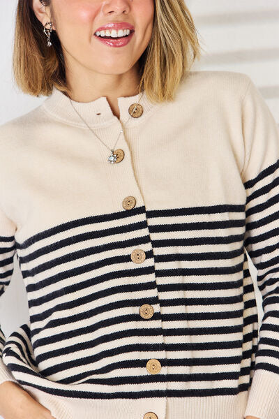 Striped Button Up Long Sleeve Cardigan | Trendsi