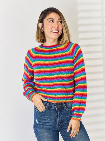 Striped Round Neck Long Sleeve Sweater | Trendsi