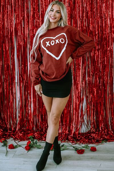 Heart Letter Graphic Round Neck Sweatshirt | Trendsi