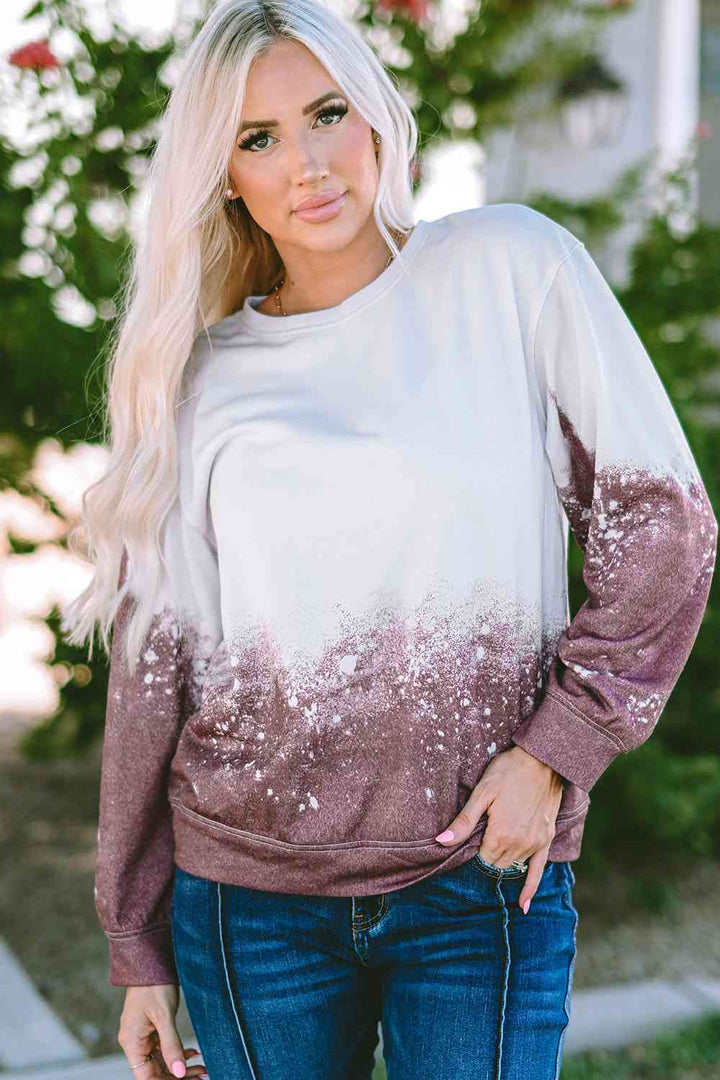 Printed Round Neck Long Sleeve Sweatshirt |1mrk.com