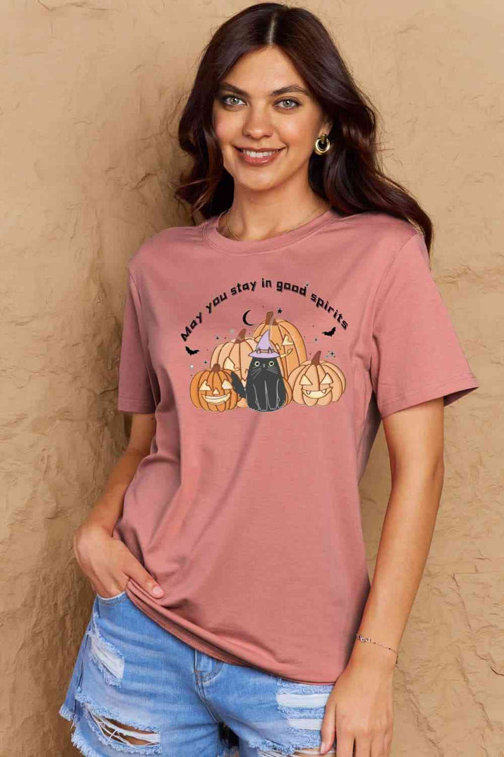 Simply Love Full Size MAY YOU STAY IN GOOD SPIRITS Graphic Cotton T-Shirt | 1mrk.com