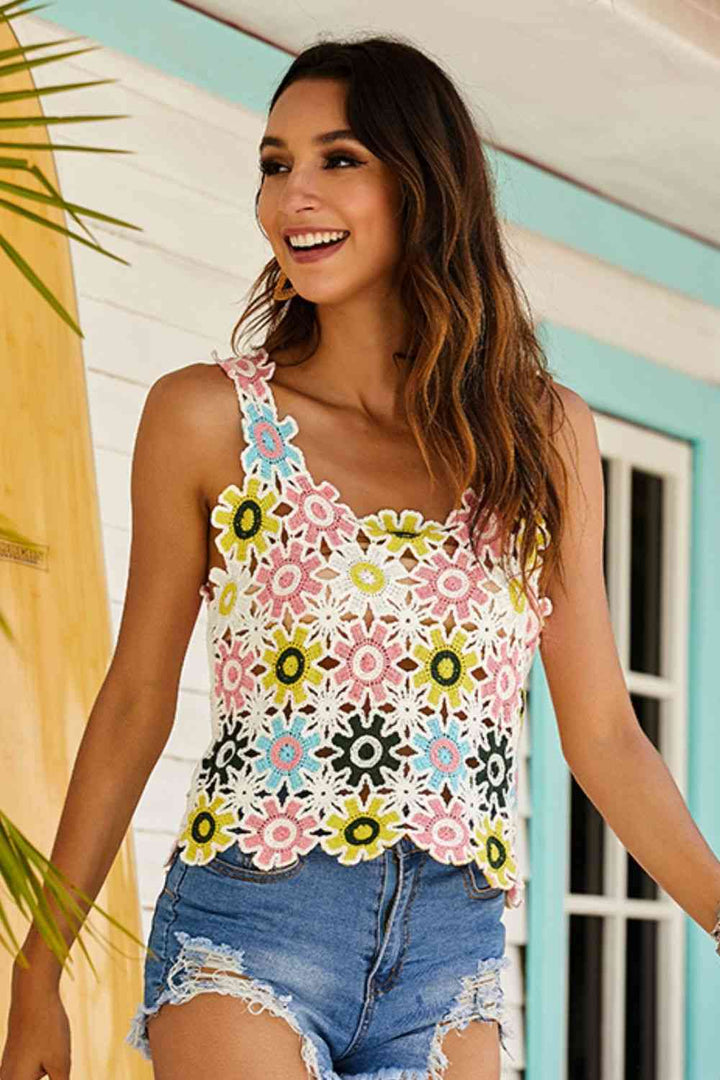 Multicolored Scoop Neck Sleeveless Top | 1mrk.com