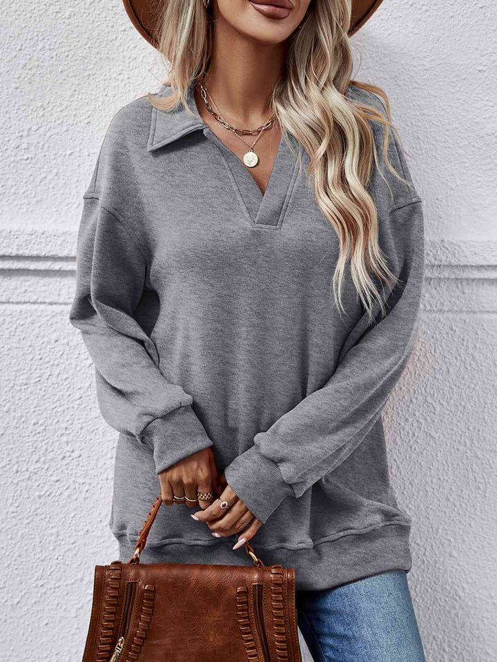 Collared Neck Dropped Shoulder Sweatshirt |1mrk.com